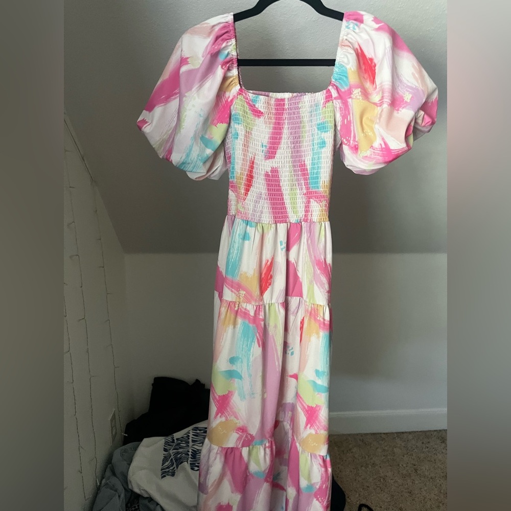 Colorful Puff Sleeve Dress